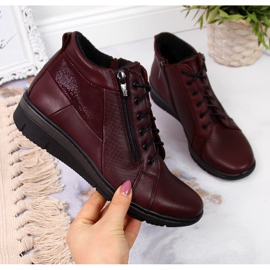 Botas de mujer de cuero con tacón de cuña Helios 567 rojo 2