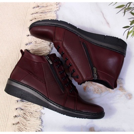 Botas de mujer de cuero con tacón de cuña Helios 567 rojo 5