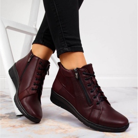 Botas de mujer de cuero con tacón de cuña Helios 567 rojo 1