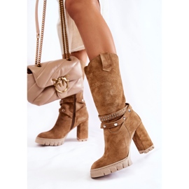 Botas altas de mujer con tacón alto Lewski Shoes 3246 Beige marrón 7