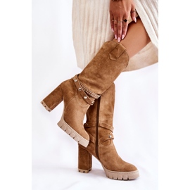 Botas altas de mujer con tacón alto Lewski Shoes 3246 Beige marrón 2