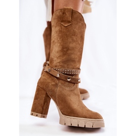 Botas altas de mujer con tacón alto Lewski Shoes 3246 Beige marrón 4