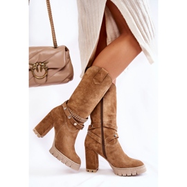 Botas altas de mujer con tacón alto Lewski Shoes 3246 Beige marrón 3