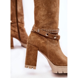 Botas altas de mujer con tacón alto Lewski Shoes 3246 Beige marrón 5