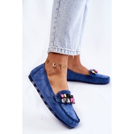PS1 Mocasines de mujer en ante con adornos azules de Janetta 2