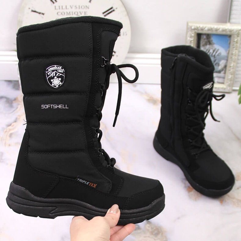 Botas de nieve altas impermeables para niños Black American Club negro 1