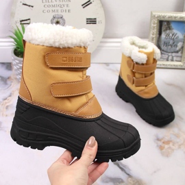 Botas de nieve para niños con aislamiento de velcro camel Big Star KK374237 negro amarillo 1