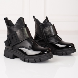 Botas de niña fabricadas en piel Shelovet ecológica barnizada negro 2