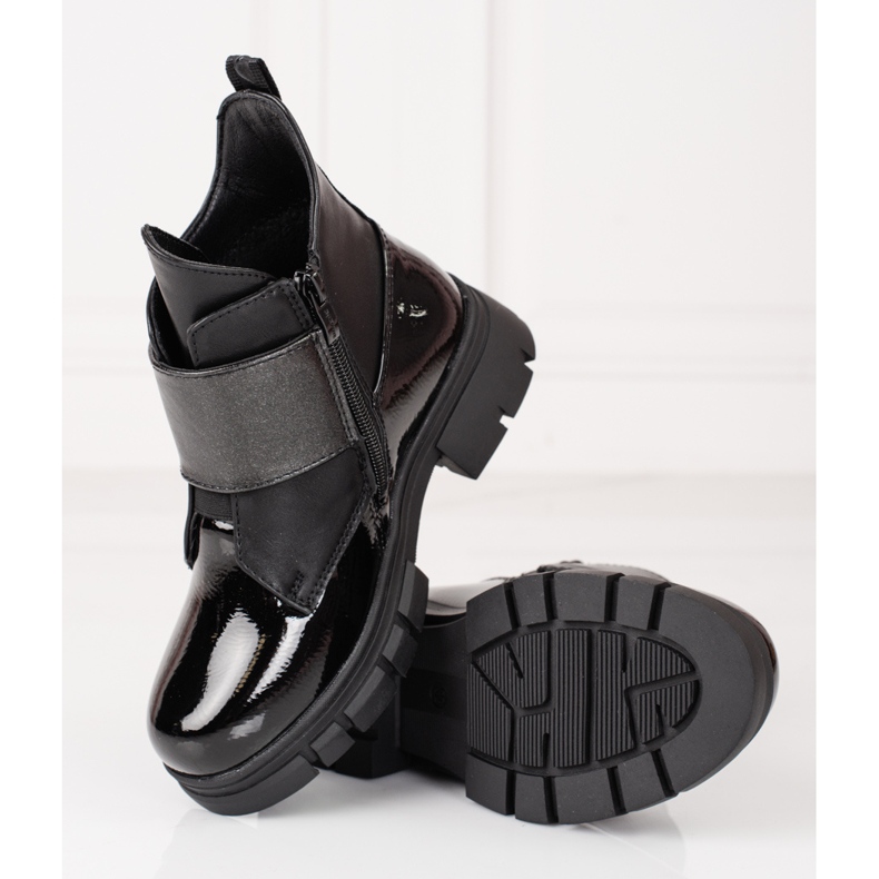 Botas de niña fabricadas en piel Shelovet ecológica barnizada negro 1