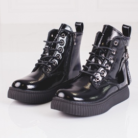 Botas de niña de charol en la plataforma Shelovet negro 1