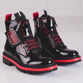 Botines niña charol con inserciones Shelovet rojo negro 2