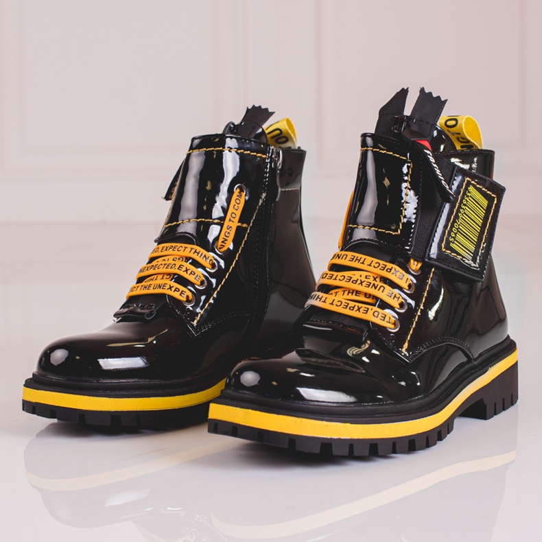 Botas niña charol con inserciones Shelovet amarillas negro amarillo 1