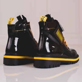 Botas niña charol con inserciones Shelovet amarillas negro amarillo 2