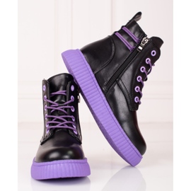 Botas negras de niña sobre plataforma Shelovet violeta negro 2