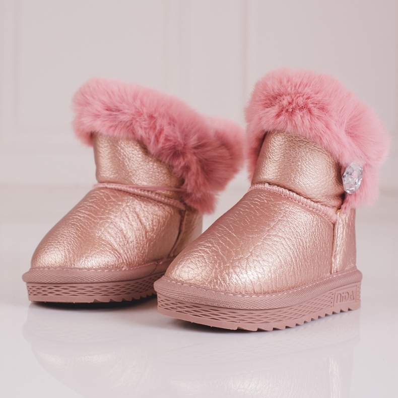 Botas de nieve cálidas para niñas con pelo Shelovet rosa 1