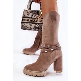 Botas altas de mujer con tacón alto Lewski Shoes 3246 Cappucino beige 2