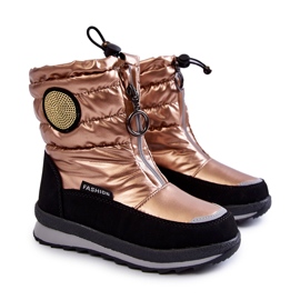 Botas altas para la nieve aisladas con lana dorada negro 5