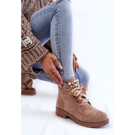 FB2 Botas Cálidas Con Cremallera De Ante Raiso Beige Oscuro Con Perlas 6