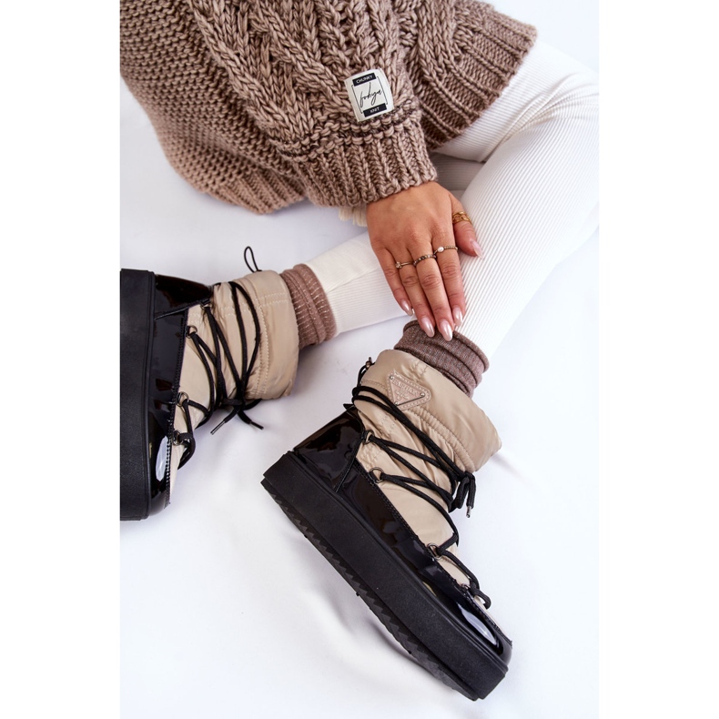 PM1 Botas De Nieve Con Cordones De Mujer Beige-Negro Carrios 1