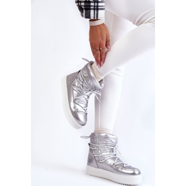 Botas de nieve con cordones plateadas de moda para mujer plata 2
