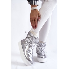 Botas de nieve con cordones plateadas de moda para mujer plata 1