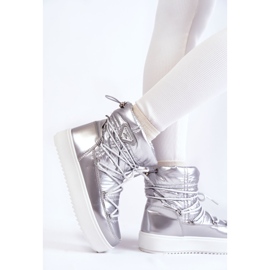 Botas de nieve con cordones plateadas de moda para mujer plata 3