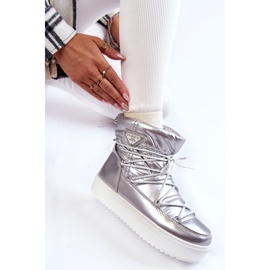 Botas de nieve con cordones plateadas de moda para mujer plata 6