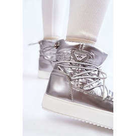 Botas de nieve con cordones plateadas de moda para mujer plata 5