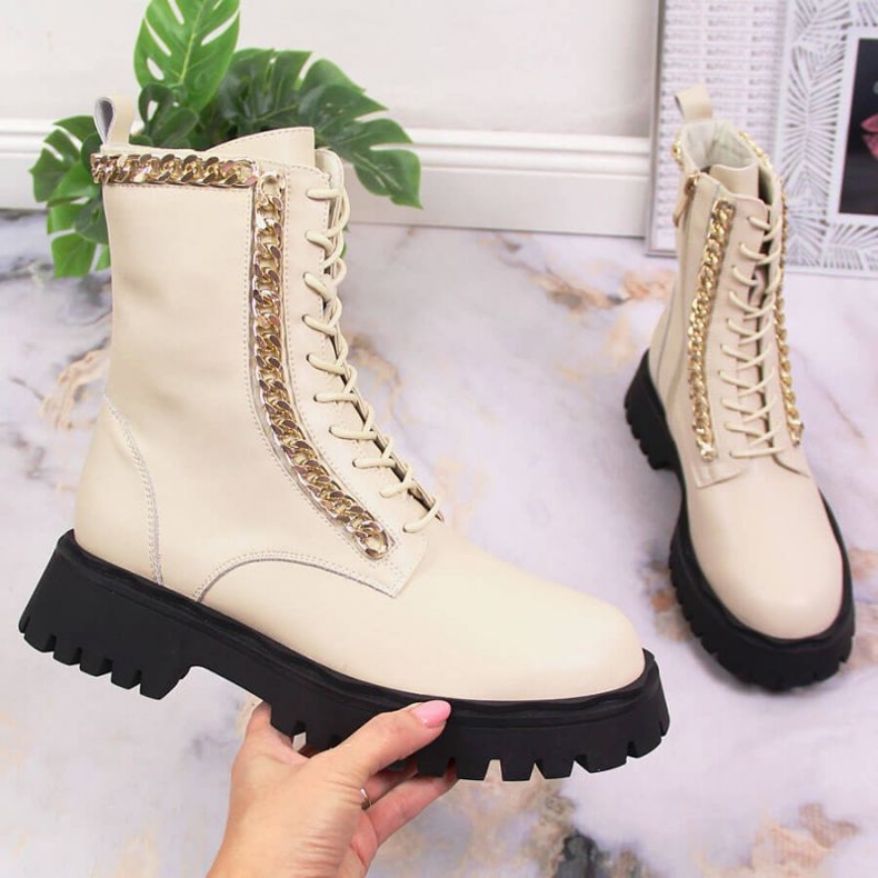 Botines de piel con cadena insulada Artiker W HBH40 beige 1