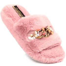 Zapatillas para mujeres pelos de pelaje con una cadena rosa rosado 1 Zapatillas para mujeres pelos de pelaje con una cadena rosa rosado 1