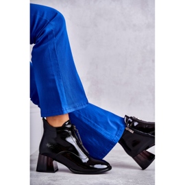 S.Barski Botines Mujer Charol Con Cremalleras, Negro 9