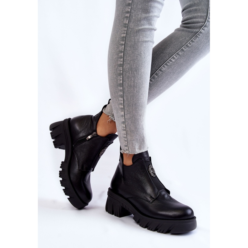 PL5 Botas De Mujer De Piel Con Adorno Maley Negro 2