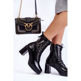 FILIPCZYK Botines de cuero aislados de moda con decoración, negro 3