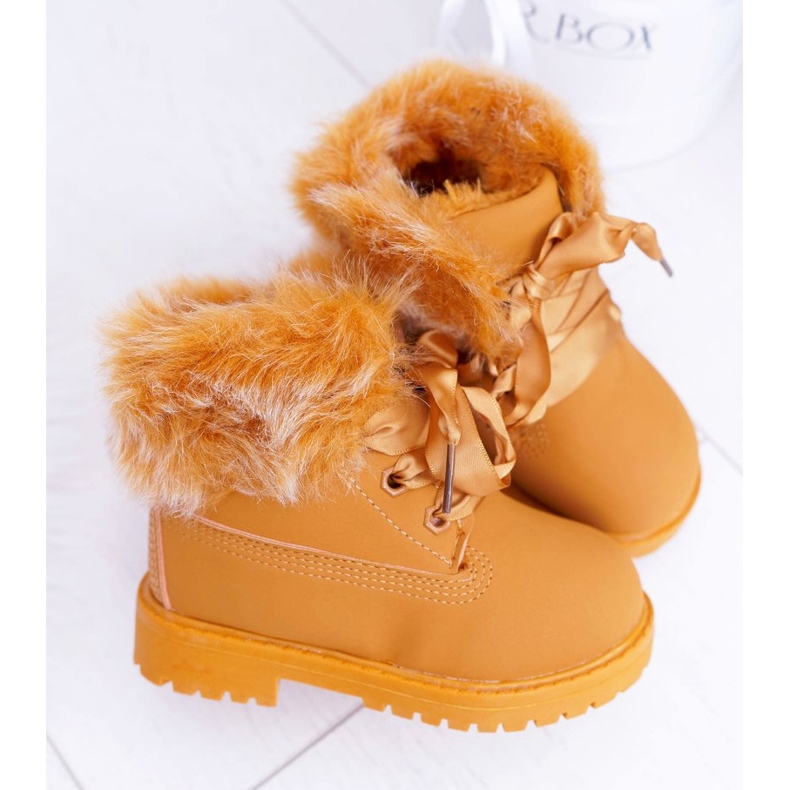 Botas Infantiles Cazadoras Abrigadas Con Piel Camel Tesoro marrón 2