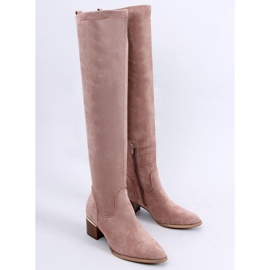 PA1 Botas por encima de la rodilla de tacón bajo en beige Gwen 2