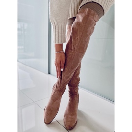 PA1 Botas por encima de la rodilla de tacón bajo en beige Gwen 5