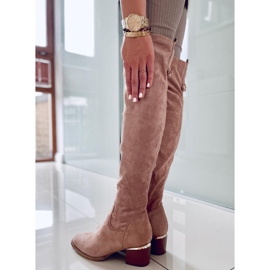 PA1 Botas por encima de la rodilla de tacón bajo en beige Gwen 4