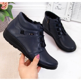 Botas cálidas de mujer en piel, azul marino Helios 521 2