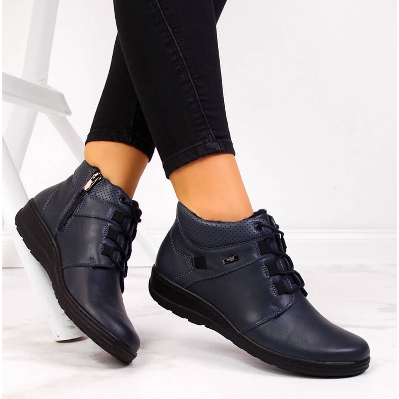 Botas cálidas de mujer en piel, azul marino Helios 521 1