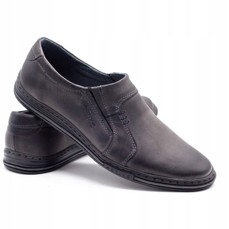 Polbut Zapatos de hombre cómodos fabricados en piel 334, gris. 4