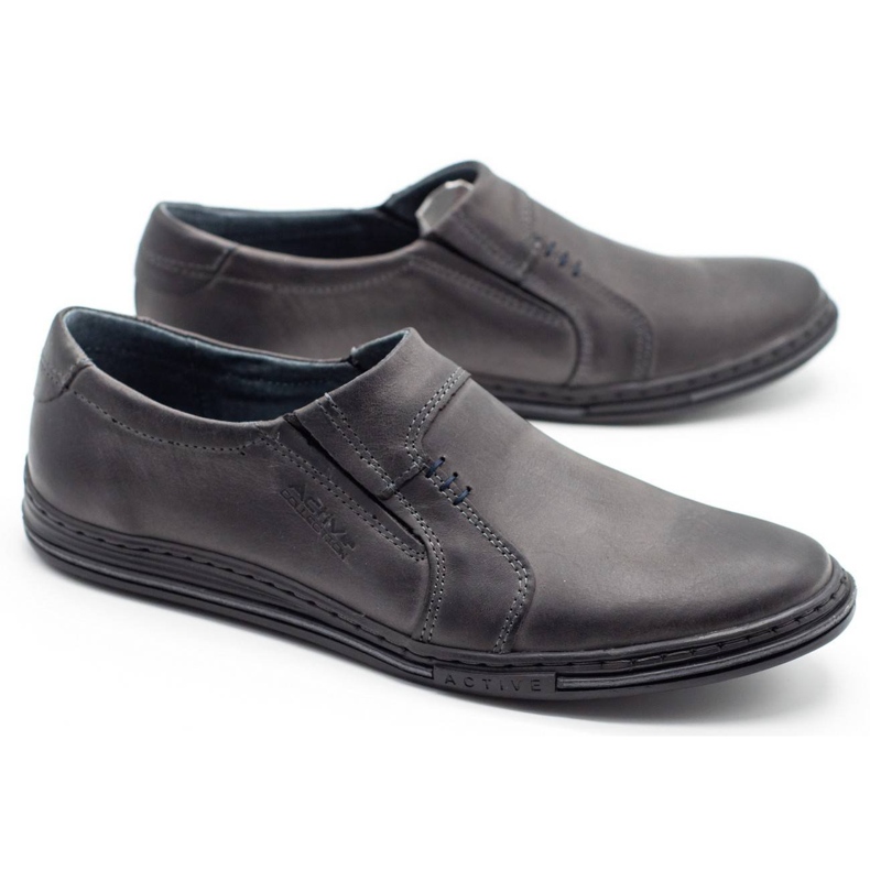 Polbut Zapatos de hombre cómodos fabricados en piel 334, gris. 2
