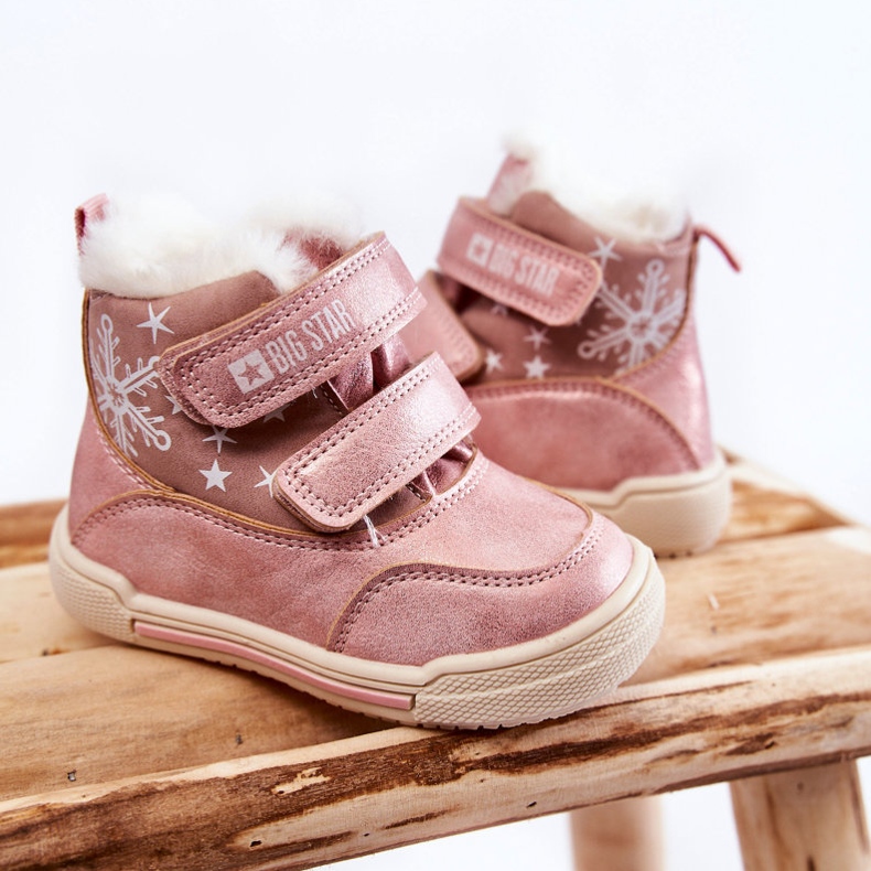 Botas Abrigadas Infantiles Con Velcro Big Star KK374188 Rosa 2