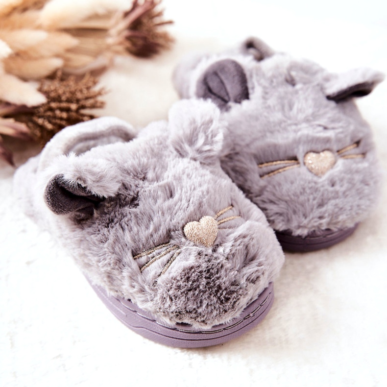 WJ1 Pantuflas Infantiles Gatos Con Orejas Tammy Gris 1