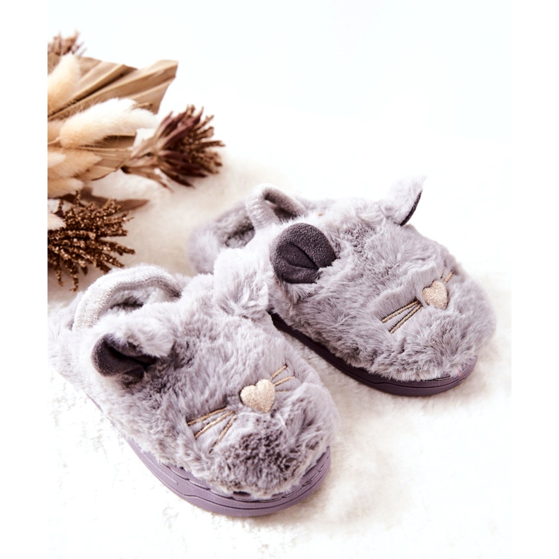 WJ1 Pantuflas Infantiles Gatos Con Orejas Tammy Gris 4