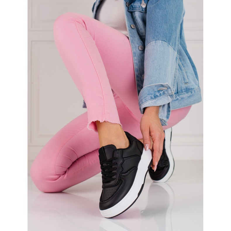 Zapatillas deportivas negras Shelovet para mujer con suela gruesa. negro 1