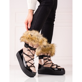 Botas de nieve de mujer con plataforma y pelo Shelovet beige negro 1