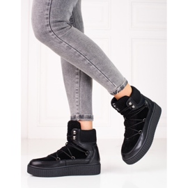 Botas de nieve de mujer Shelovet de piel negra con plataforma negro 2