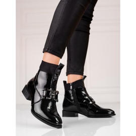 Elegantes botas Shelovet de mujer fabricadas en piel ecológica barnizada negro 2