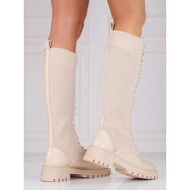Botas con cordones para mujer con parte superior Shelovet flexible beige 2