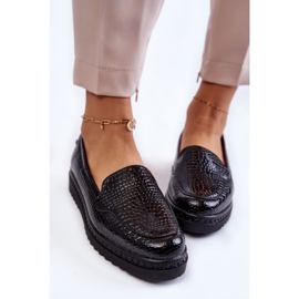 Vinceza Mocasines Lacados Estampado Cocodrilo Sobre Plataforma Diane Negro 4